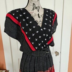 Vintage  80's Casual Corner Power Shoulder Graphic Dress with Belt S-4